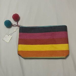 Shiraleah Black and Pink Cosmetic Bag with Pom-Poms